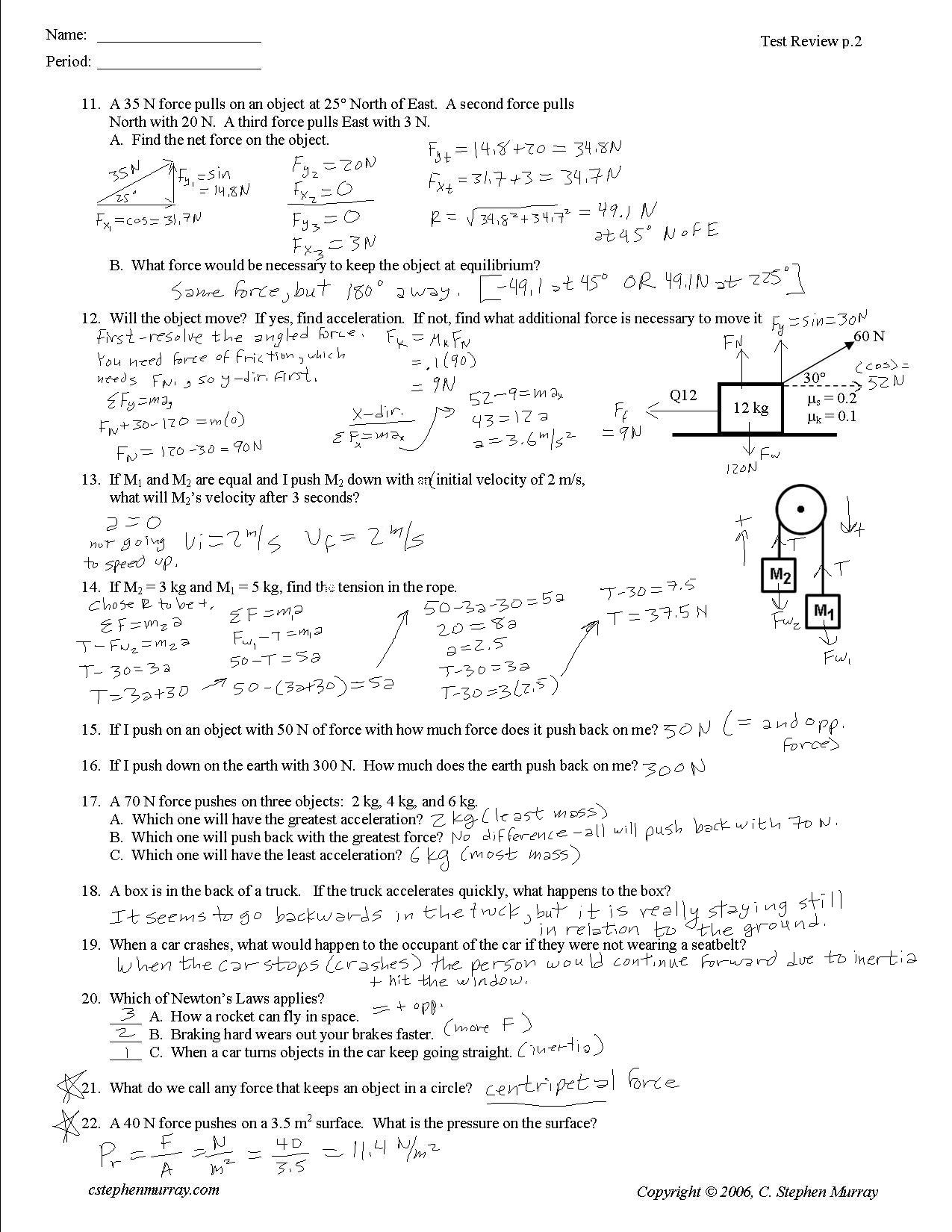 Newton039s Laws Review Worksheet Answers