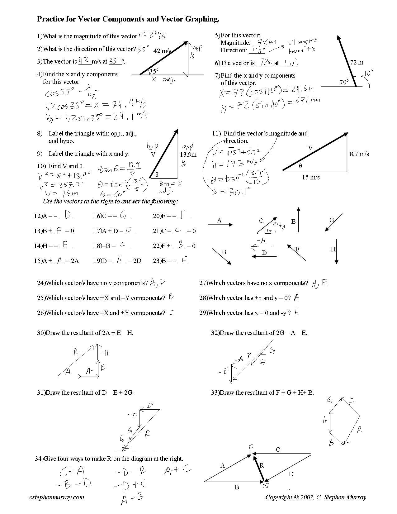 Vector Addition Worksheet With Answers